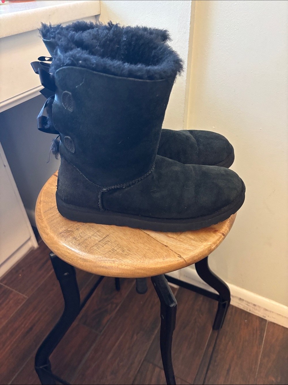 UGG Women's Black Bailey Bow Boot - Suede & Shearling